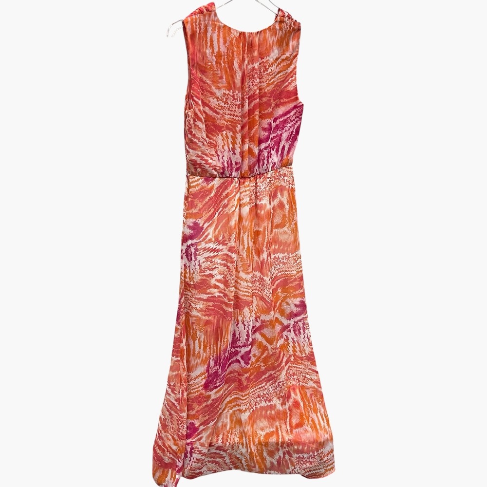 Calvin Klein Womens Orange Pink Abstract V-Neck Sleeveless Maxi Dress Size 8 - Picture 3 of 7